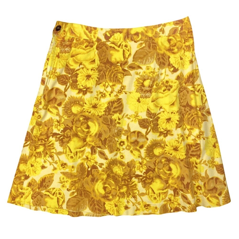 Isaac Mizrahi Skirt Womens 12 Gold Floral A Line Pleated Stretch Elegant Classic
